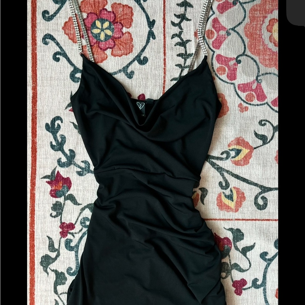 Black mini dress with diamond straps